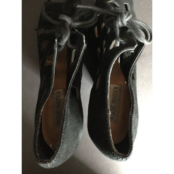 Steve Madden Daade Cut-Out Suede Leather Wedge Heel Bootie Black Size 7.5 M - Picture 8 of 10